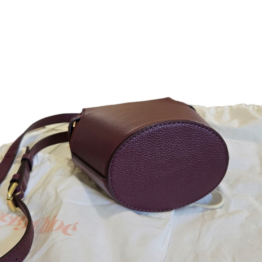 See By Chloe Leather Box Bag Crossbody Bucket Handbag Dusky Brown Burgandy - Picture 12 of 14